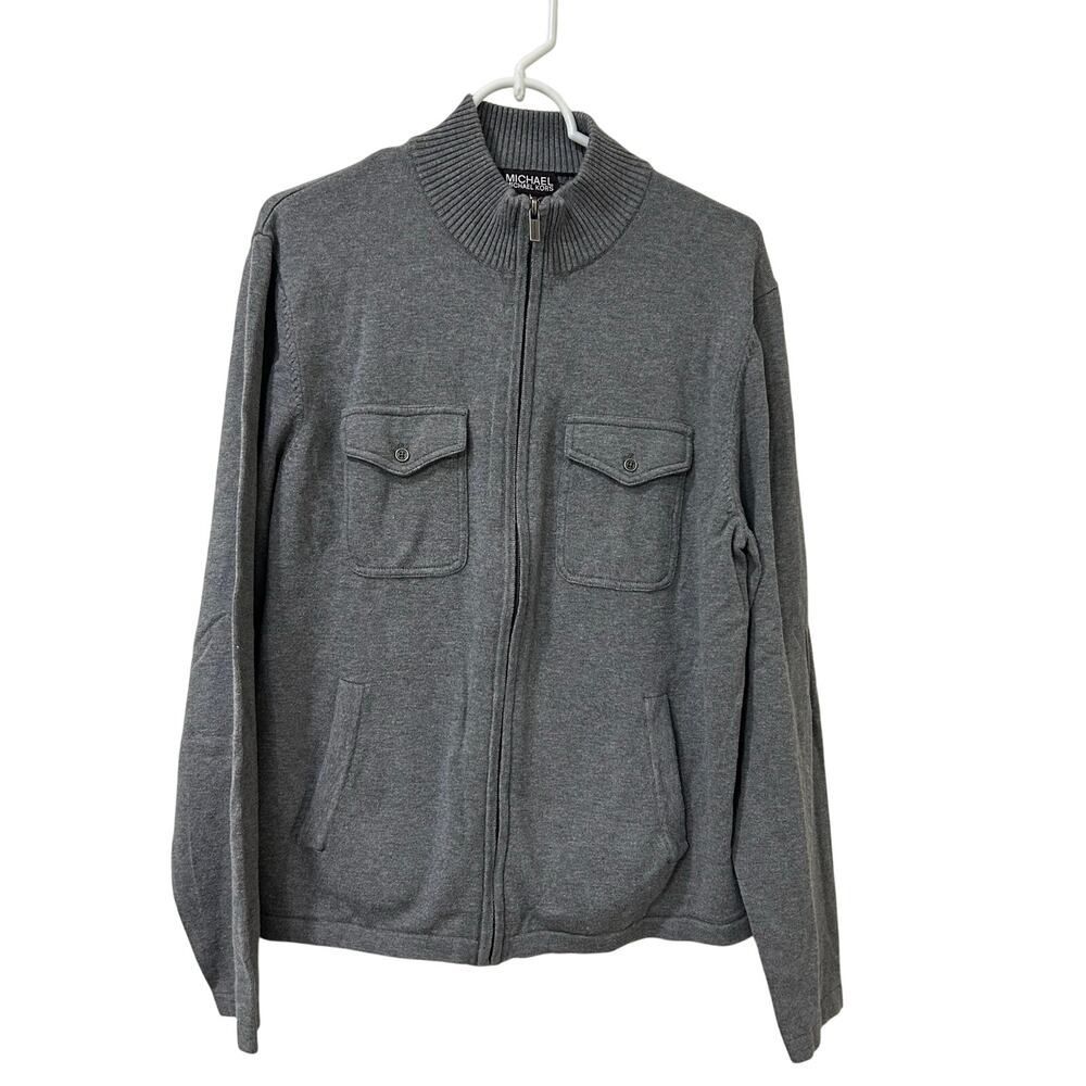 Michael Michael Kors Mens Size Large Gray Full Zip Sweater Jacket Preppy